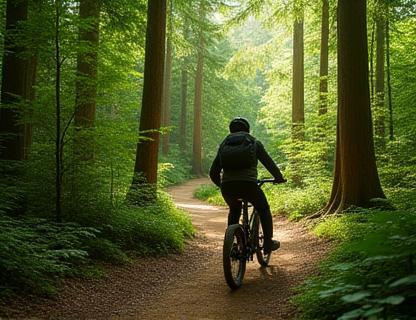 E-biker on a forest trail.
