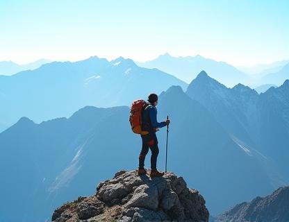 Hiker standing on a mountain summit.